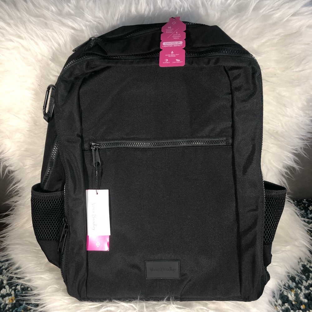 Vera Bradley Recycled Lighten Up Reactive Grand Backpack Classic Black NWT